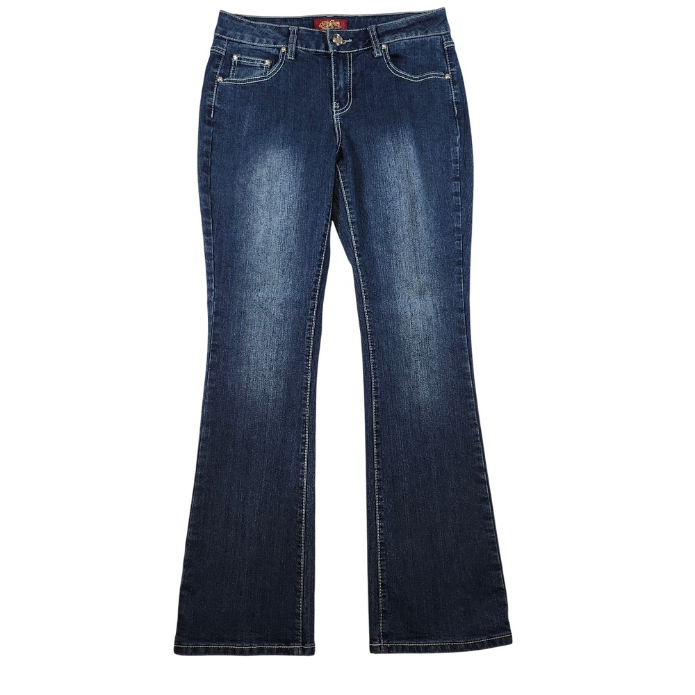 One 5one Bootcut Jeans Women 8 Dark Wash Blue Excellent Embroidered Rhinestone‎